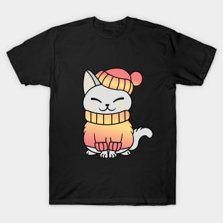 Cute Cozy Colorful Snow Winter Cat Kitty T-Shirt
